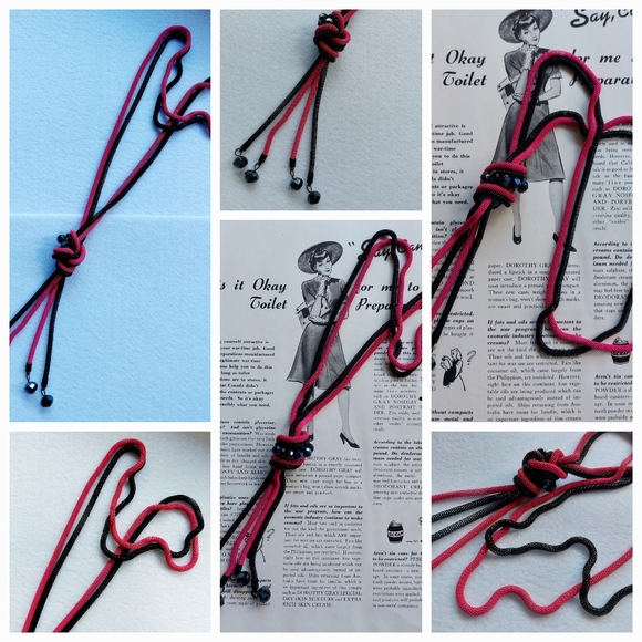 Necklace Pink Fuchsia Black Chain Long Necklace Thick Linked Multi-Tone Strand - Picture 11 of 11